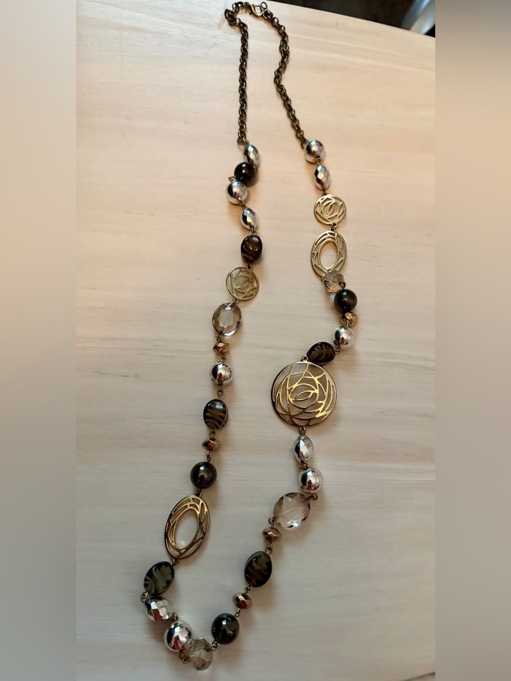 Gold and Black Floral Medallion Beaded Necklace